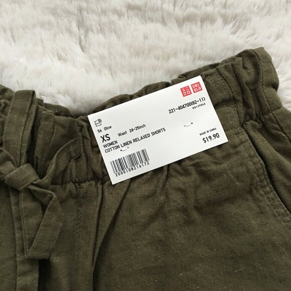 Uniqlo Cotton Linen Relaxed Shorts Green XS - Picture 2 of 3